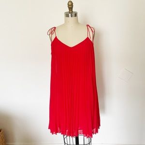 Halston Heritage Red Pleated Mini Dress with Tie Shoulders Size 4